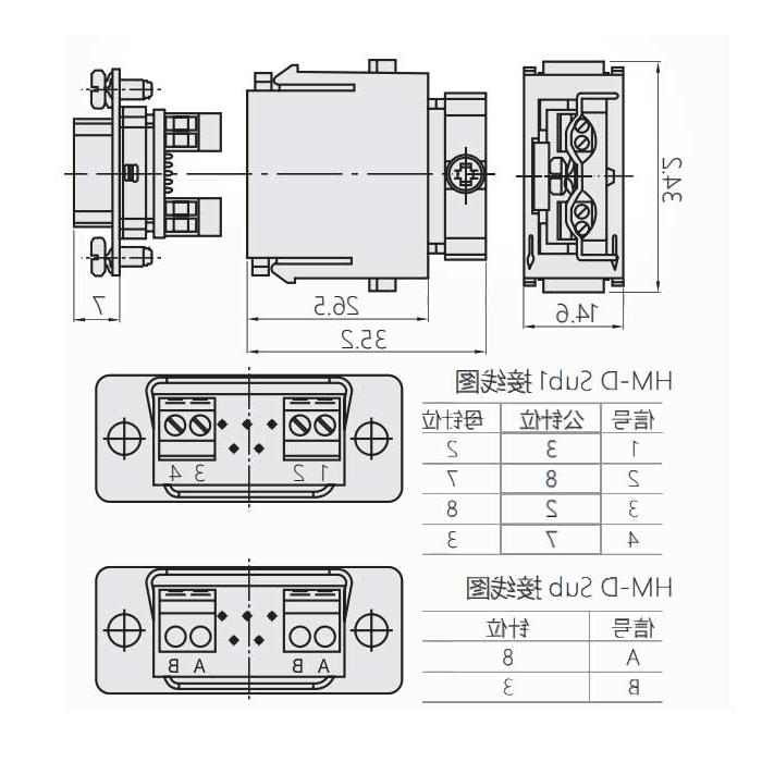 HM module, public connector, HM-D Sub1-M, 09140094051